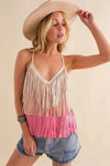 Wesley Studded Fringe Top - Pink Rodeo