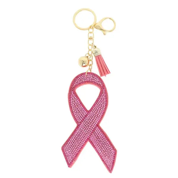 Breast Cancer Ribbon Rhinestone Keychain