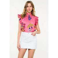 Flutter Sleeve Floral Top - Pink