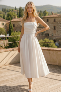 Ruched A-Line Midi Dress - White