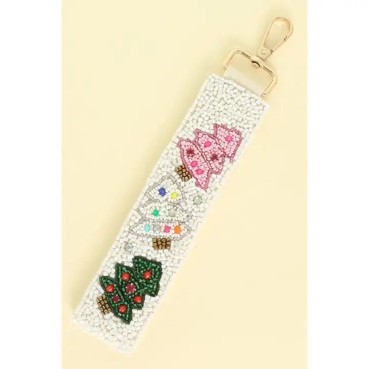 Christmas Tree Beaded Wristlet Strap - White