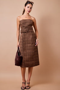 Strapless Tweed Midi Dress - Espresso