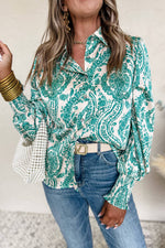 Paisley Smocked Button Up Blouse