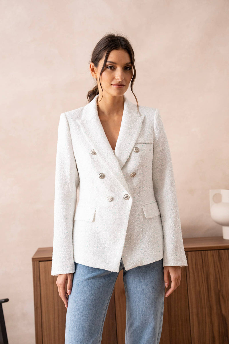 Natasha Tweed Fitted Blazer - White