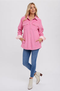 Corduroy Button Up Shacket - Pink