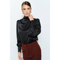 Sasha Satin Draped Blouse - Black