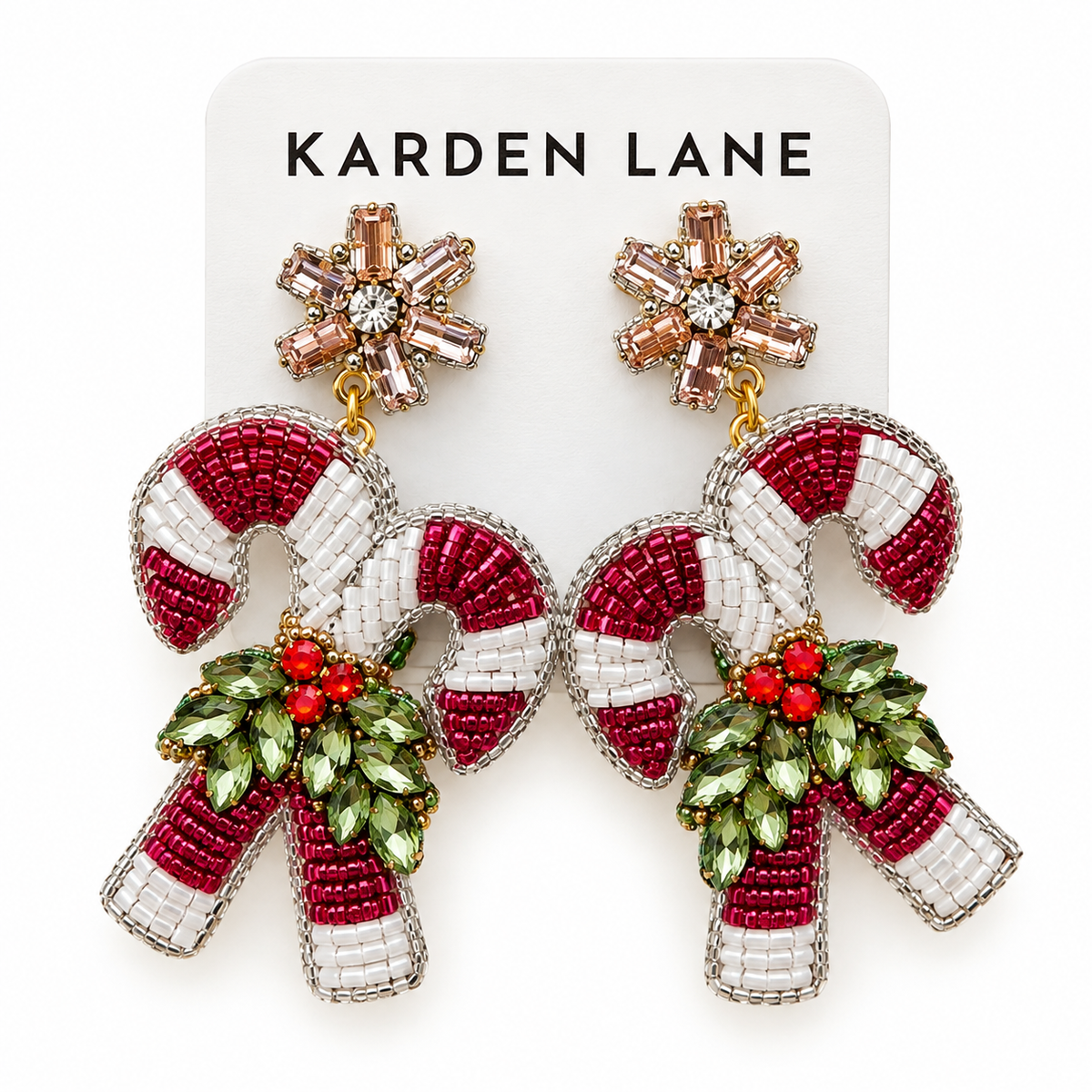 Candy Cane Beaded Earrings - Pink/White