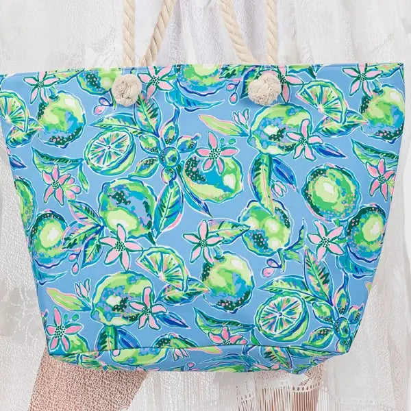 Lime Beach Tote - Blue