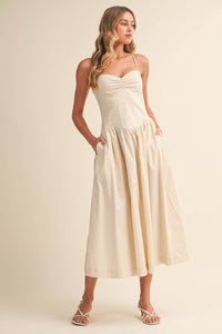 Popline Sweetheart Midi Dress - Beige