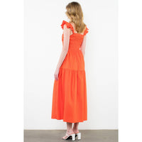 Tiered Poplin Maxi Dress - Orange