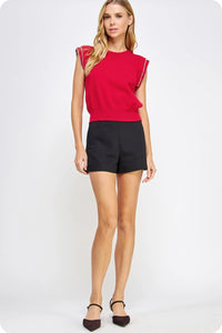 Knit Pearl Top - True Red