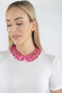 Pink Pearl Collar Necklace - Hot Pink