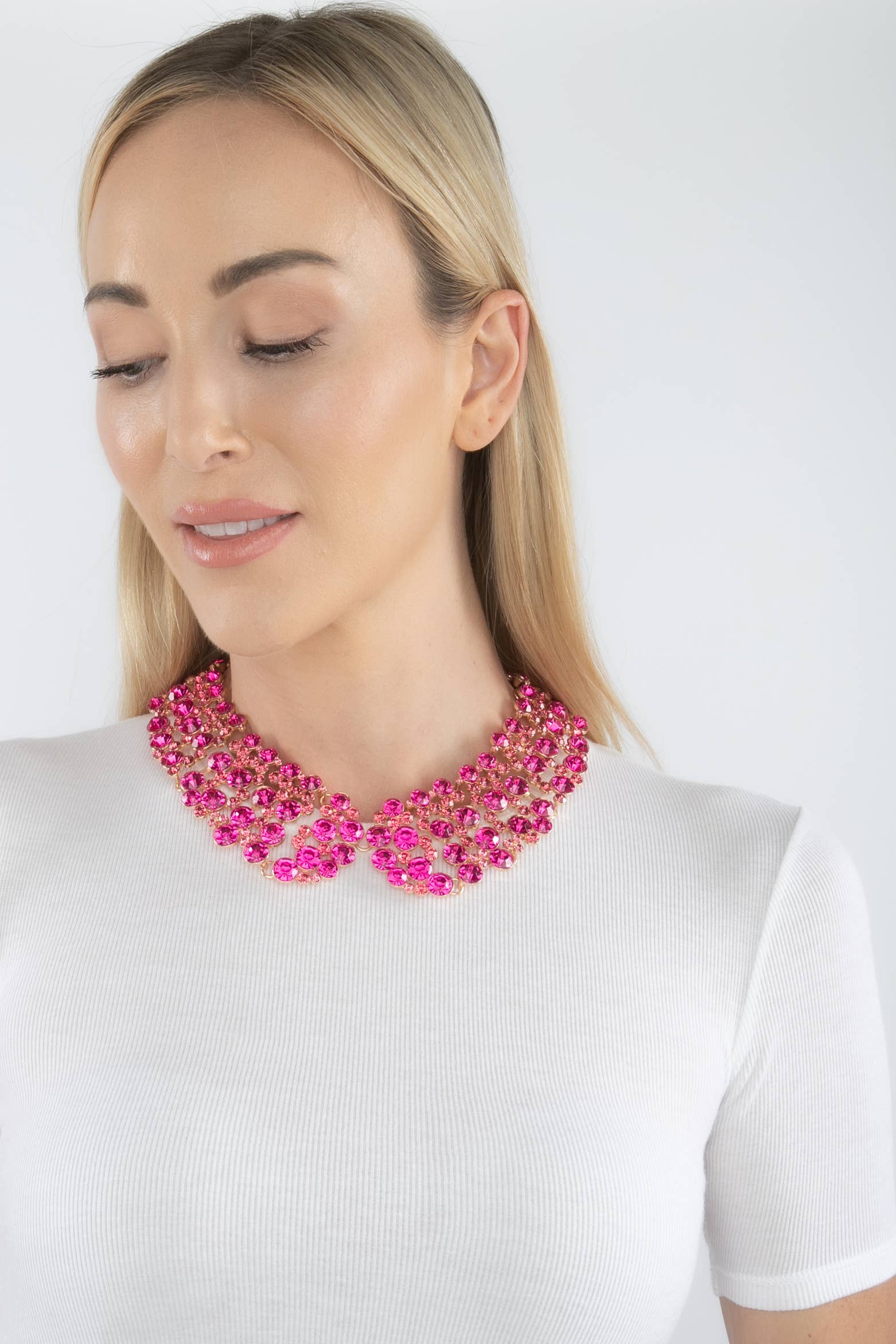 Pink Pearl Collar Necklace - Hot Pink
