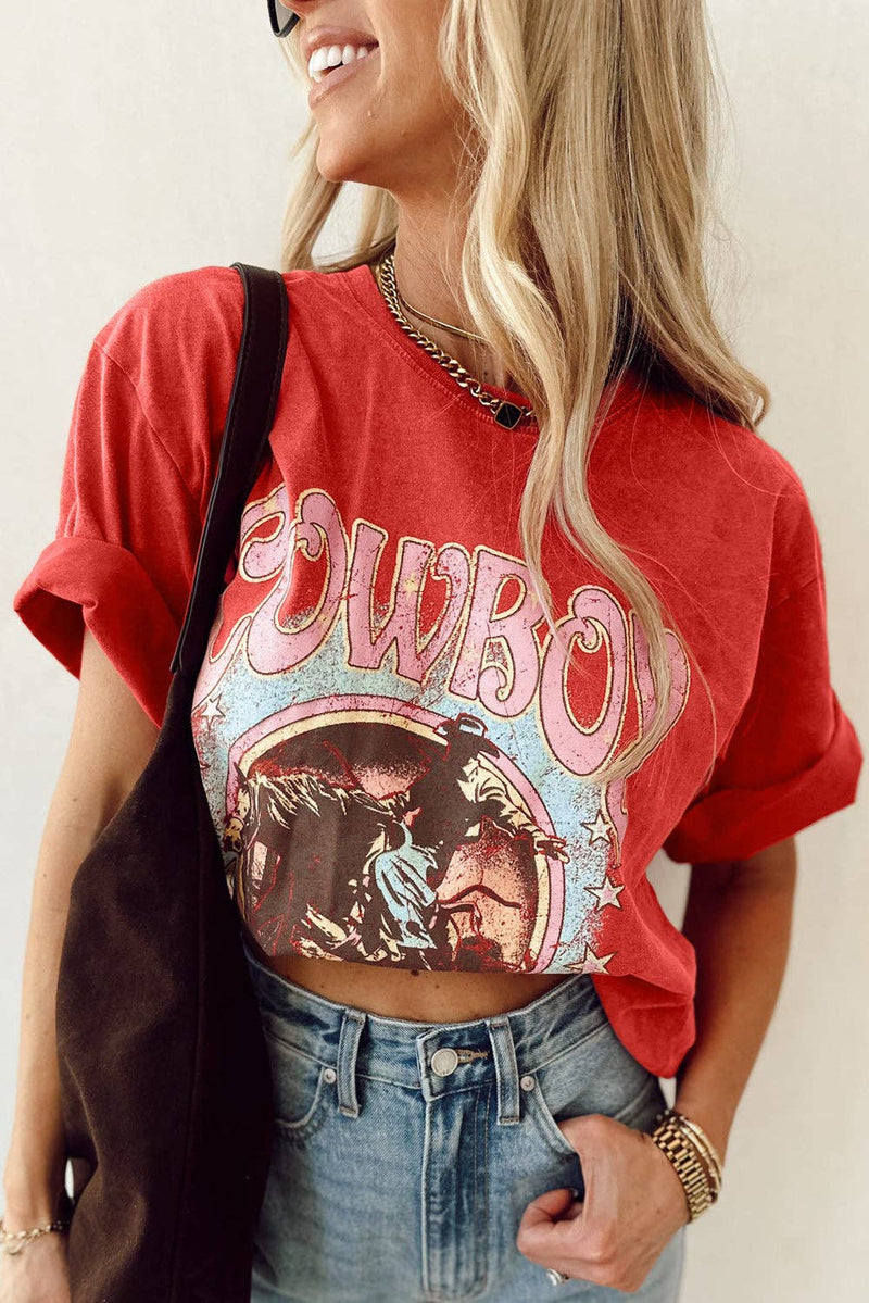 Cowboy Vintage Graphic Tee - Red