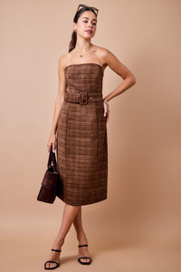 Strapless Tweed Midi Dress - Espresso