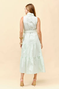 Tiered Belted Midi Dress - Mint