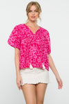 Floral Puff Sleeve Blouse - Pink