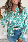 Paisley Smocked Button Up Blouse