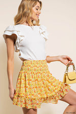 Chiffon Floral Mini Skirt - Yellow