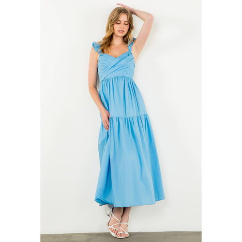 Tiered Poplin Maxi Dress - Blue