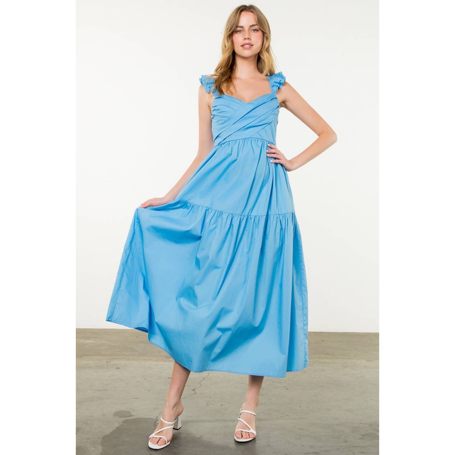 Tiered Poplin Maxi Dress - Blue