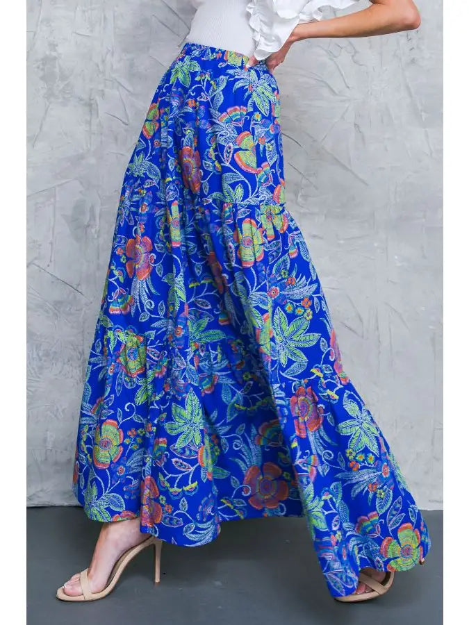 Floral Maxi Skirt - Blue