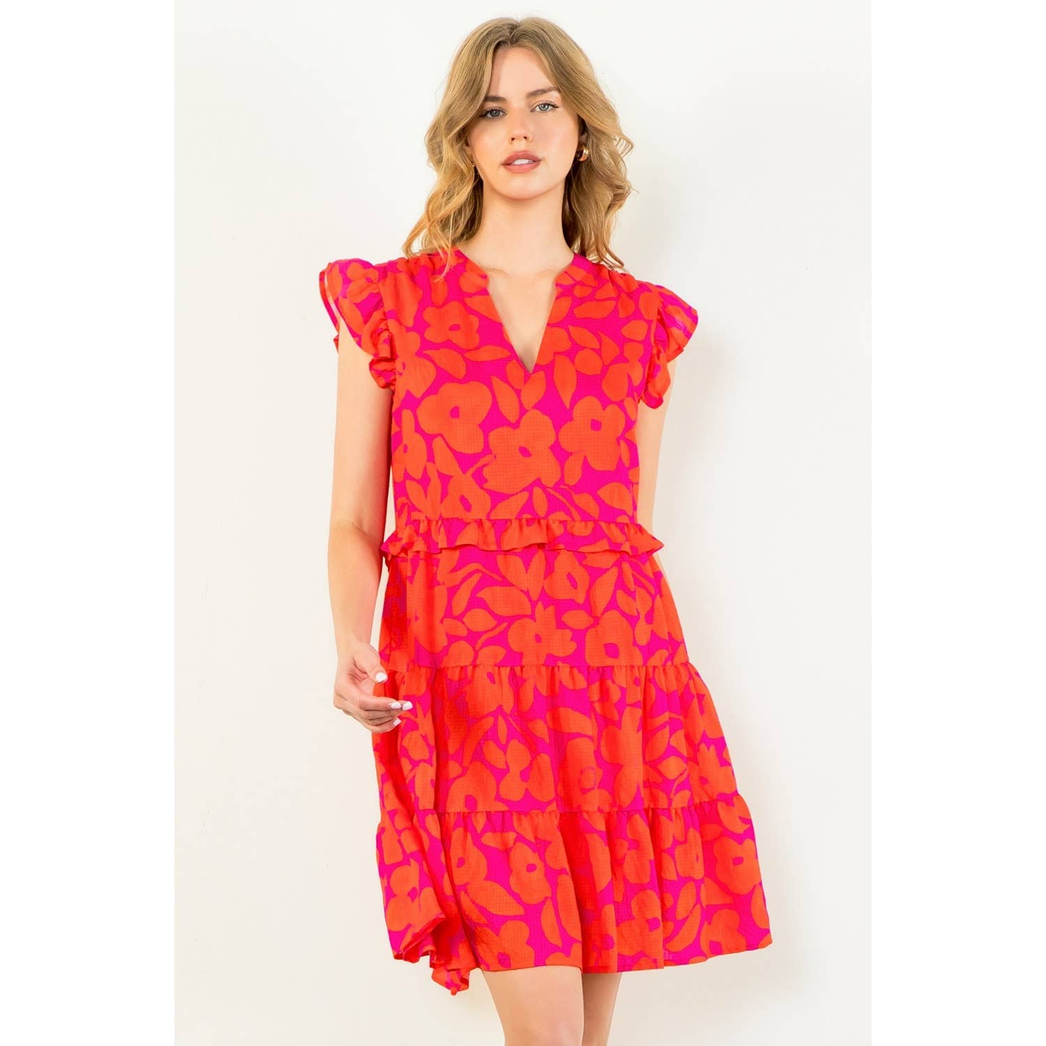 Floral Tiered Dress - Red
