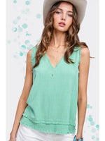 Cut Edge Sleeveless Tank Top -Turquoise