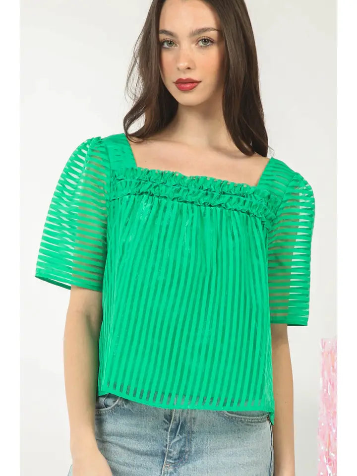 Organza Stripe Blouse Top - Green