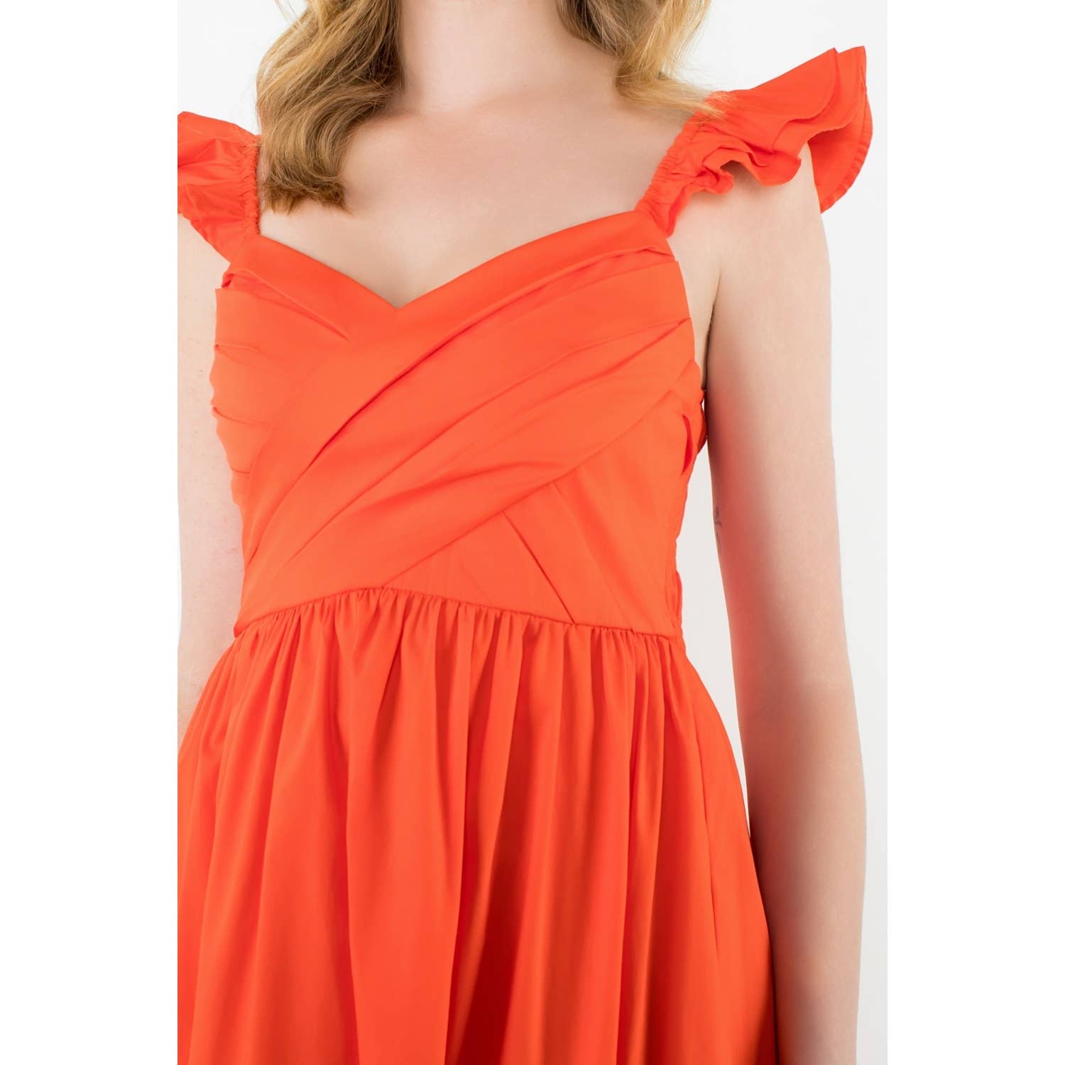 Tiered Poplin Maxi Dress - Orange