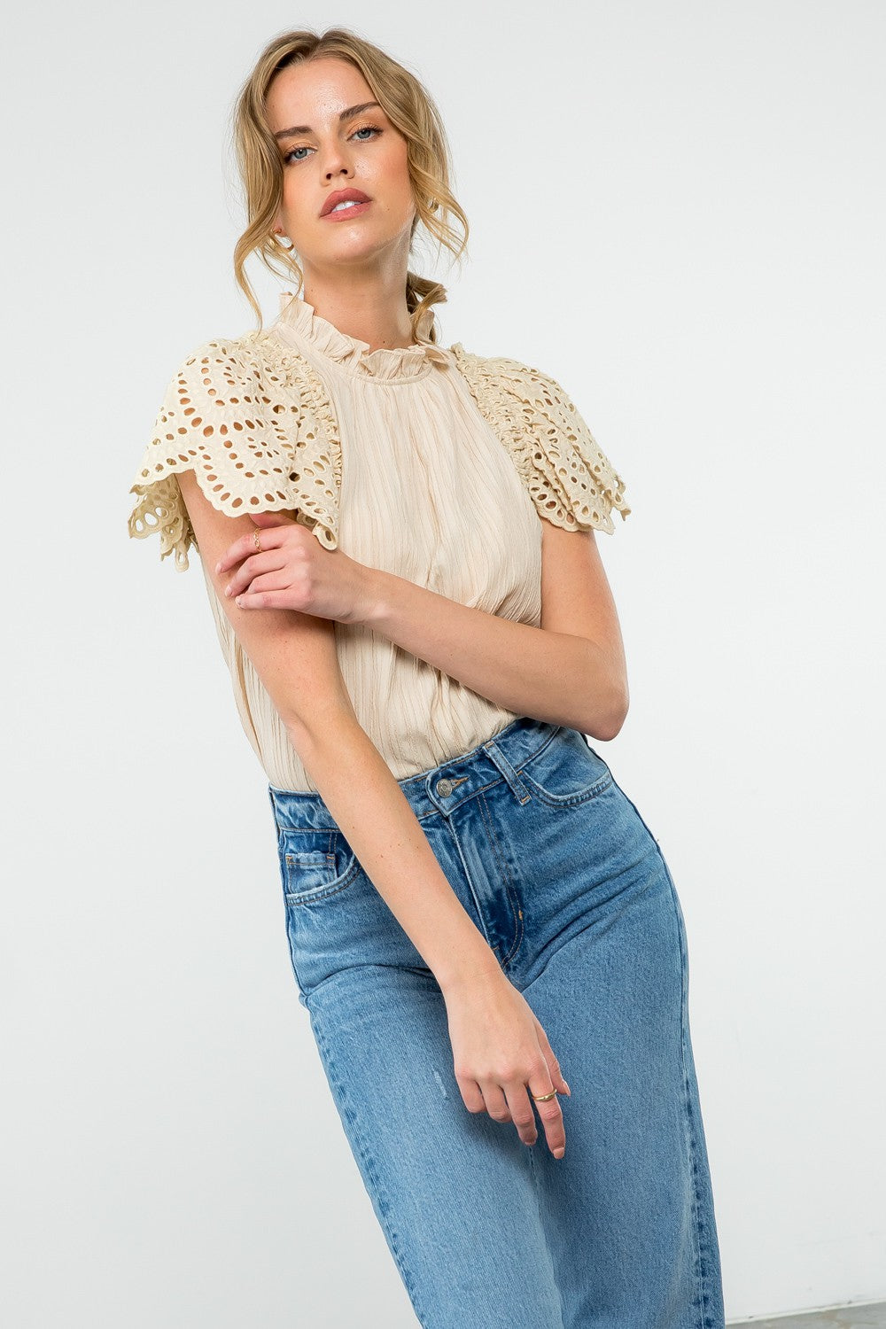 Eyelet Sleeve Blouse - Cream