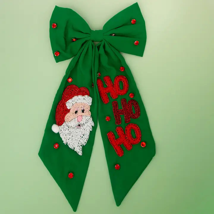 Ho Ho Ho Beaded Hair Bow - Green