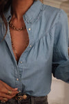 Chambray Collar Buttoned Blouse - Denim