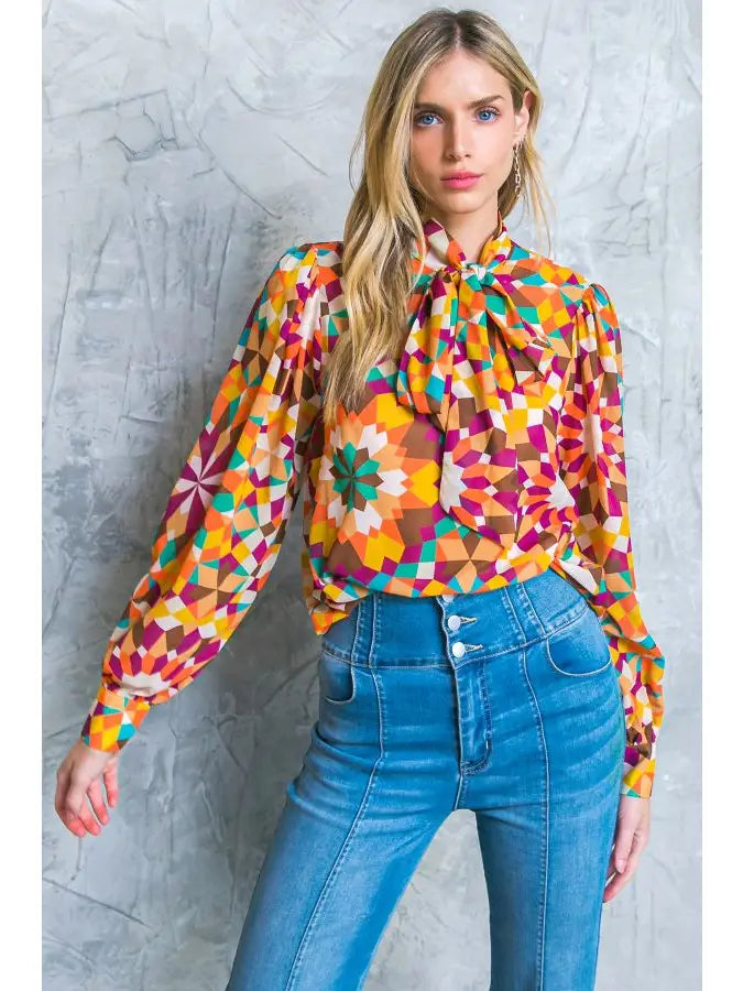 Printed Woven Long Sleeve Blouse