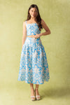 Floral Woven Midi Skirt - Blue Ivory