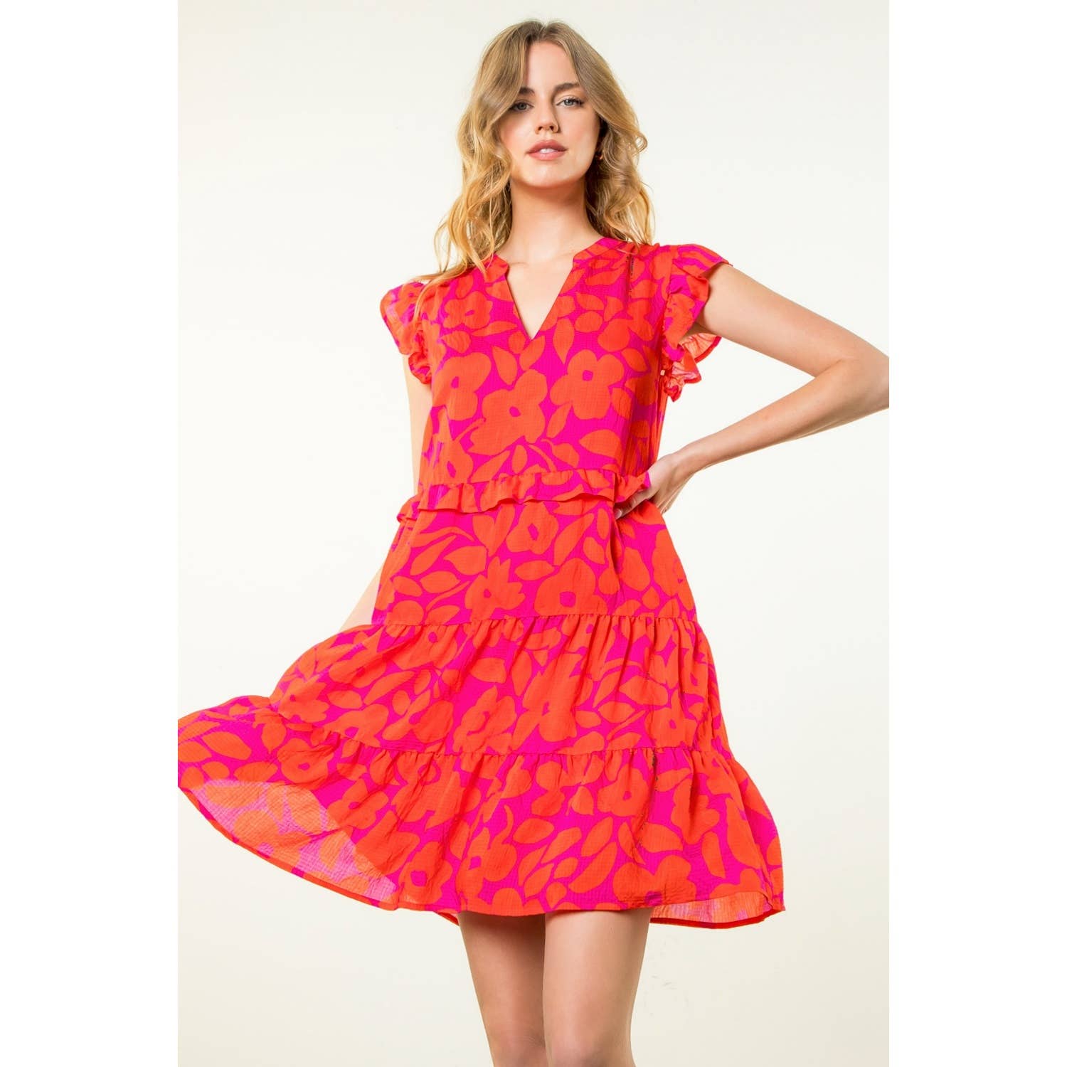 Floral Tiered Dress - Red