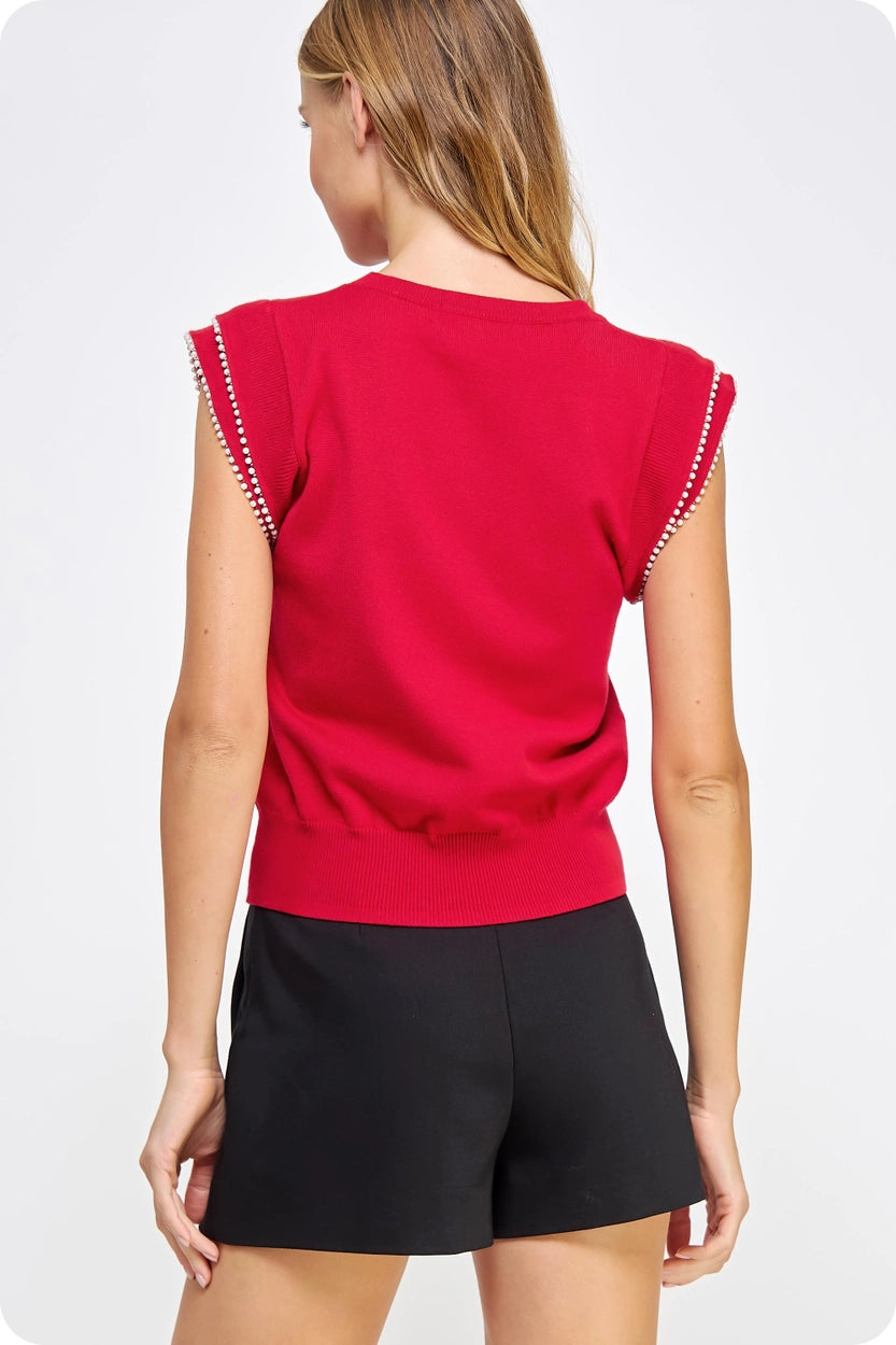 Knit Pearl Top - True Red