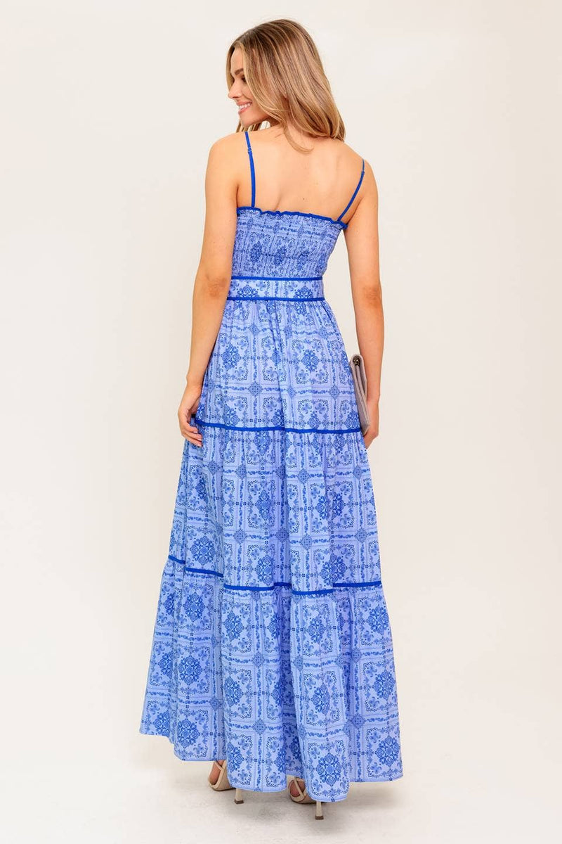 Belted Woven Maxi Dress - Blue