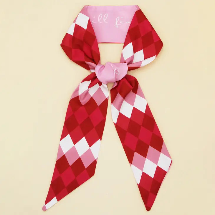 Plaid Twilly Skinny Scarf - Red