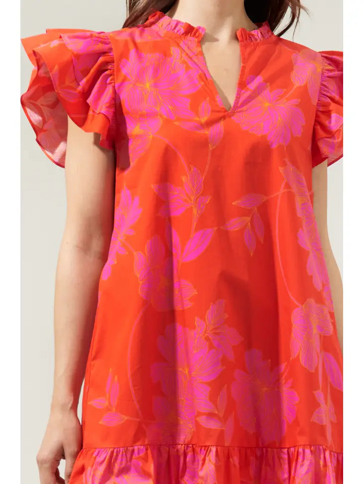 Millie Pink and Red Poplin Shift Dress