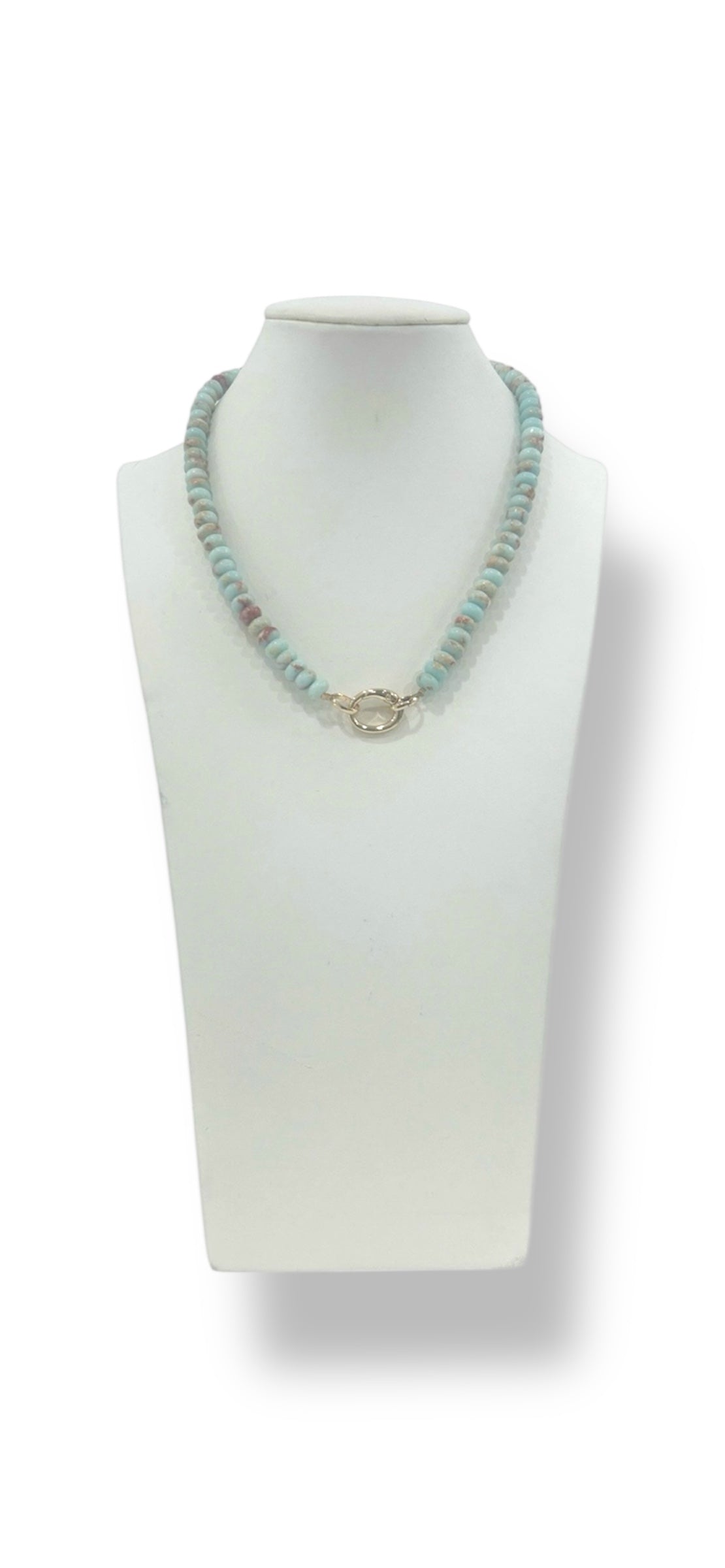 Candy Gemstone Beaded Necklace - Aqua/Rust