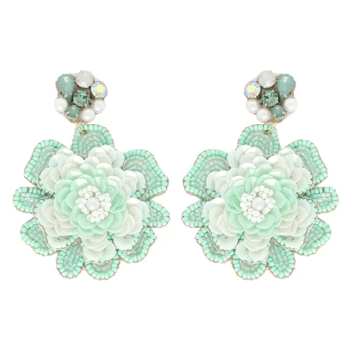 In Bloom Beaded Earrings - Mint