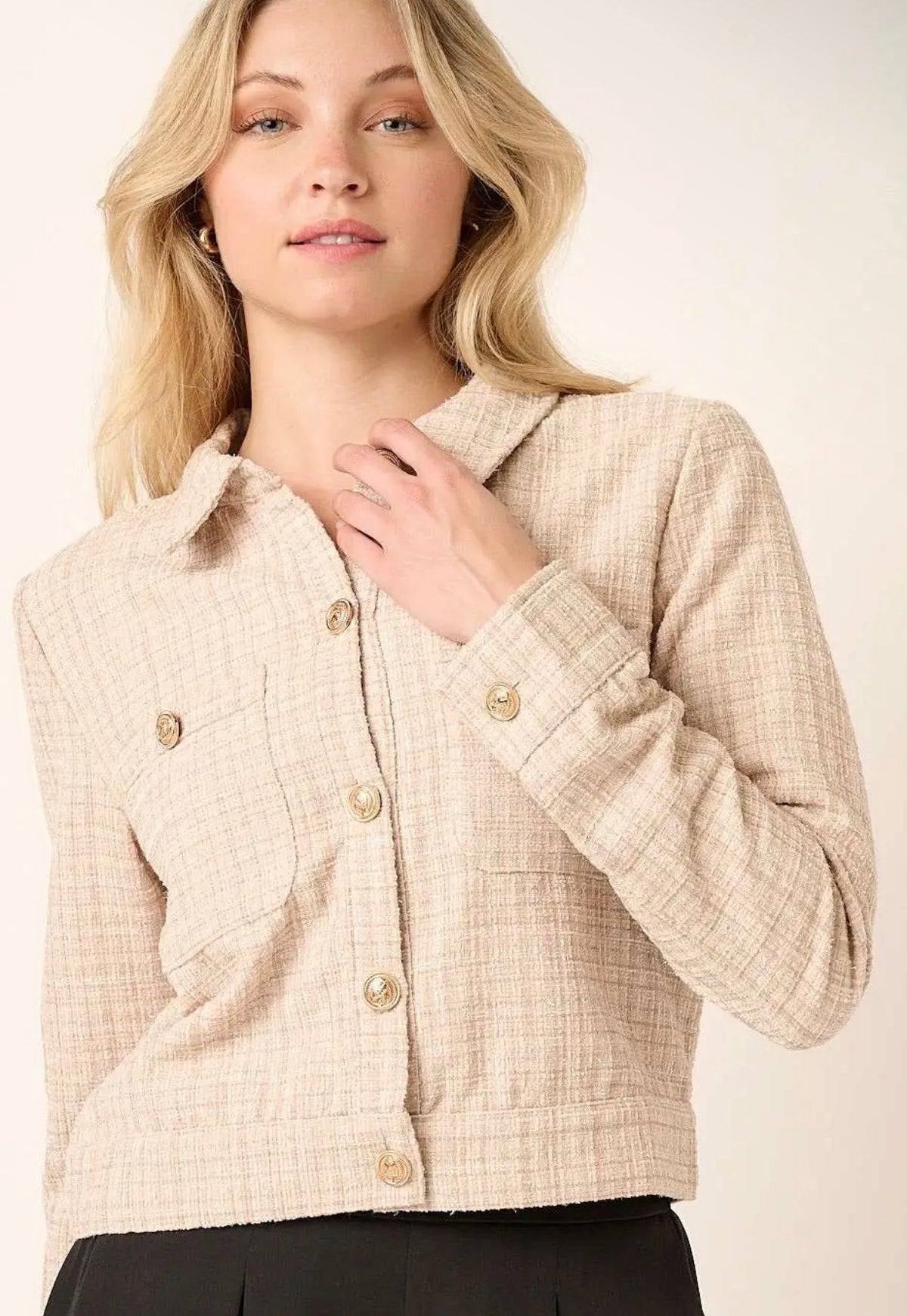 Blair Tweed Cropped Jacket - Sand