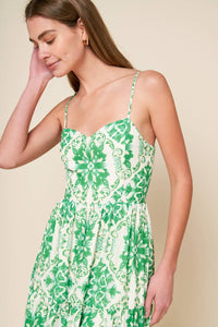 Woven Printed Midi Dress - Ivory/Green