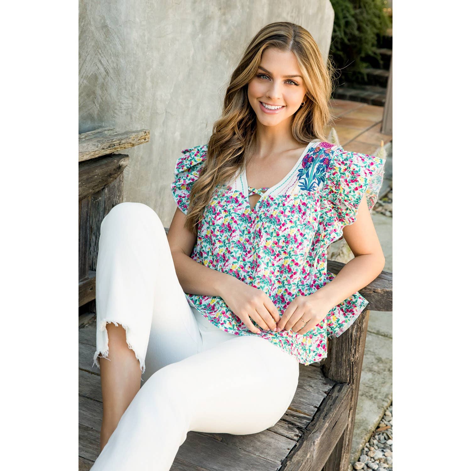 Floral Embroidered Blouse - Teal