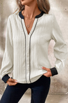 Textured V-Neck Blouse - White