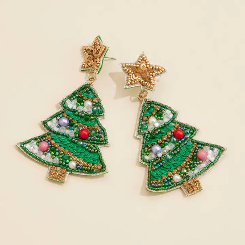 Christmas Tree Beaded Earrings - Stars