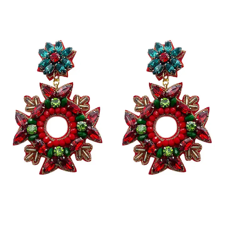 Christmas Wreath Beaded Earrings