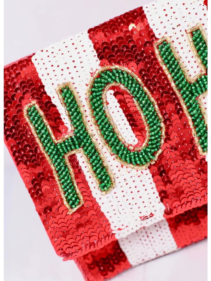 Christmas Sequin Beaded Crossbody Clutch