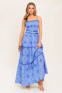 Belted Woven Maxi Dress - Blue
